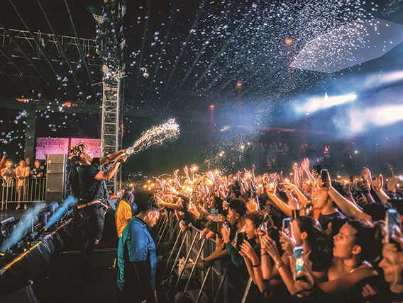 Stage setup at Juice WRLD concert with lighting effects